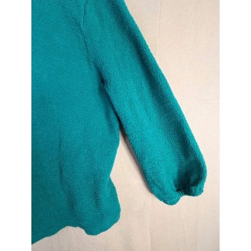 Madewell XL Green Textured Cotton V Neck Puff Sleeve Top Blouse